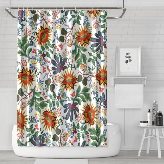 Waterproof Beautiful Colorful Floral Shower Curtain 72x72 Inch Boho Style Polyester Unique Shower Curtain for Bathroom Hotel Home Decor with 12 Plastic Hooks