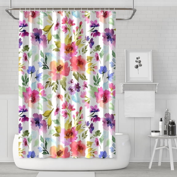 Waterproof Beautiful Colorful Floral Shower Curtain 72x72 Inch Boho Style Polyester Unique Shower Curtain for Bathroom Hotel Home Decor with 12 Plastic Hooks