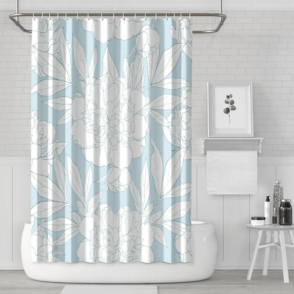 Waterproof Beautiful White Peony Flowers Shower Curtain 72x72 Inch Boho Style Polyester Unique Shower Curtain for Bathroom Hotel Home Decor with 12 Plastic Hooks