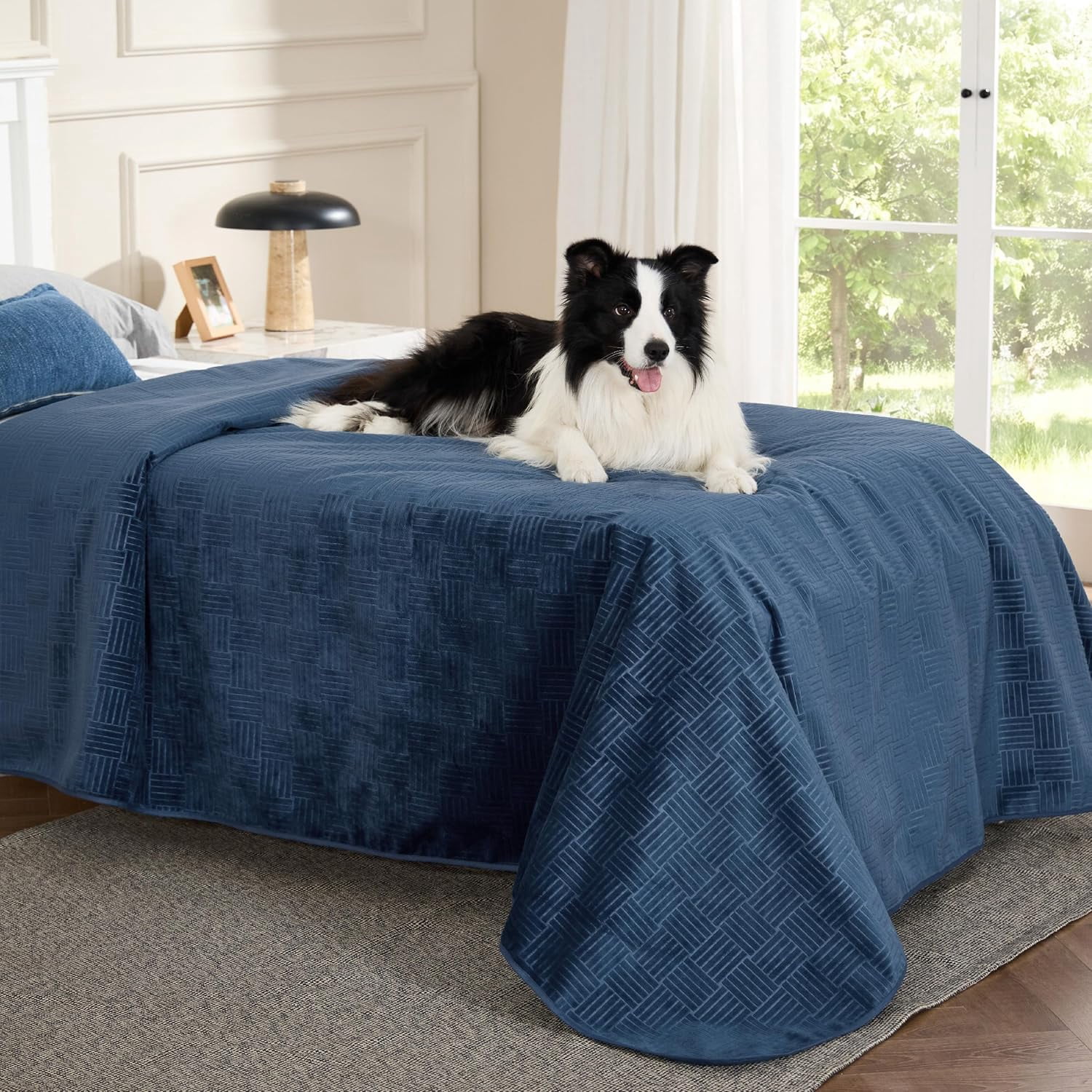 Waterproof Bed Cover for Dogs Washable - Waterproof Blanket for Twin Bed Couch Sofa Cozy, Lightweight Furniture Protector for Pet Cat Quick Drying, Navy, 68x82IN