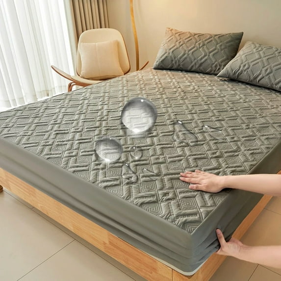 Waterproof Bed Sheet Quilted Throw Mattress Cover Winter Elastic Fitted Sheet Protector Full Queen King 160/140*200cm Sheets (White,140x200x30cm)
