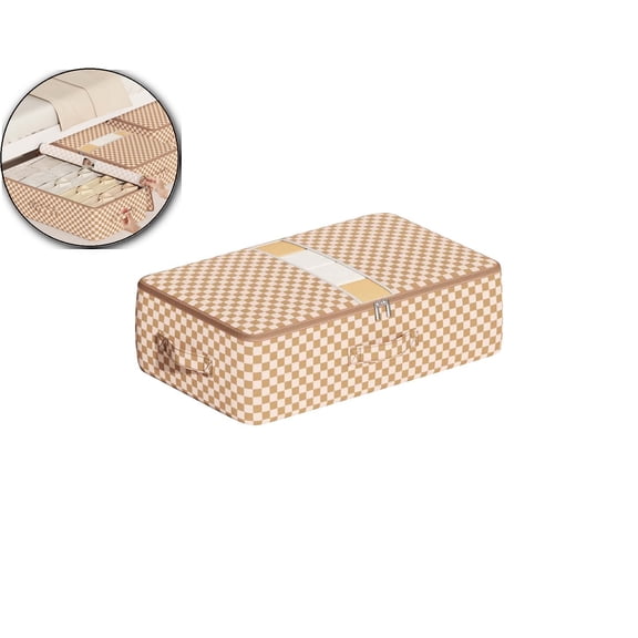 Waterproof Bed Storage Bag, Checkerboard Window Organizer Tote, Large Capacity Clothes Quilt Bin for Household Closet Use
