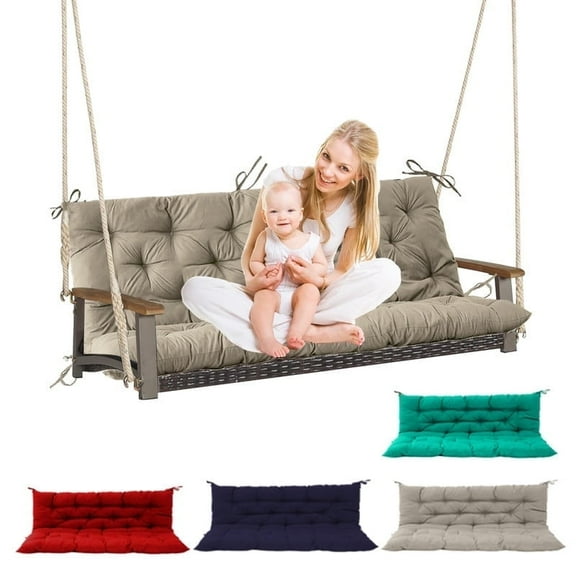 Waterproof Bench Cushion for Outdoor Furniture,2-3 Seater Replacement Thickened 5 in swing cushion,with Ties(Khaki,48x40 in)