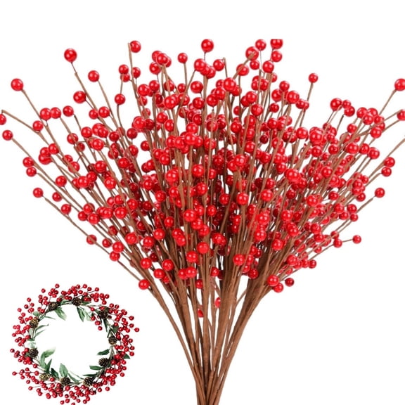 Waterproof Berry Branches,QZS Red Berries Christmas Decor,13.8" Red Berry Decorations,12pack Christmas Ornaments for Home,Office,Party