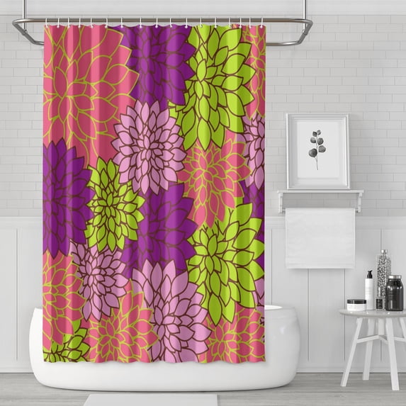 Waterproof Big Beautiful Dahlia Flowers Art Images Shower Curtain 72x72 Inch Boho Style Polyester Unique Shower Curtain for Bathroom Hotel Home Decor with 12 Plastic Hooks