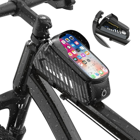 Waterproof Bike Frame Bag - [Quick Zipper] Bike Phone Bag with 1.6L Capacity, Bicycle Top Tube Bag, Bike Phone Mount Holder, Cycling Pouch, Bike Accessories for Phones up to 7