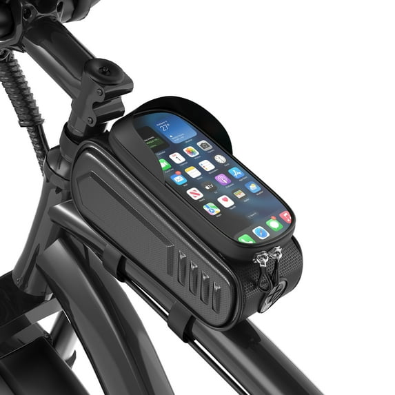Waterproof Bike Frame Bag with Touchscreen Window – 1.6L Shockproof Top Tube Pouch, Quick-Access Zipper, Fits 7" Smartphones (Ideal for Cycling & Commuting)
