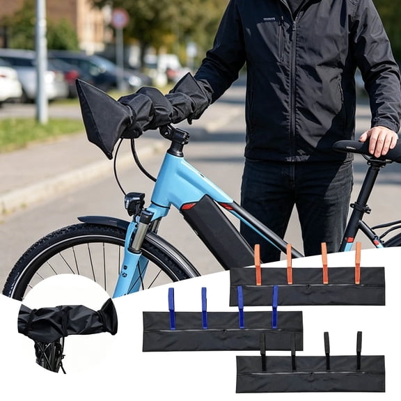 Waterproof Bike Handlebar Protective Cover Oxford Polyester Bicycle Hand Grip Shield with Adjustable Straps Wind Rain Dust Resistant Bike Handle Wrap for Cycling Outdoor Storage All Weather