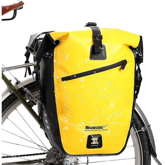 Waterproof Bike Pannier Bag for Cargo Rack with Roll-Top Expansion 27L Yellow