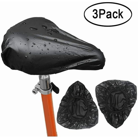 Waterproof Bike Saddle Cover in Black, Bicycle Seat Rain Cover with Elastic, 3Packs Bike Seat Cover