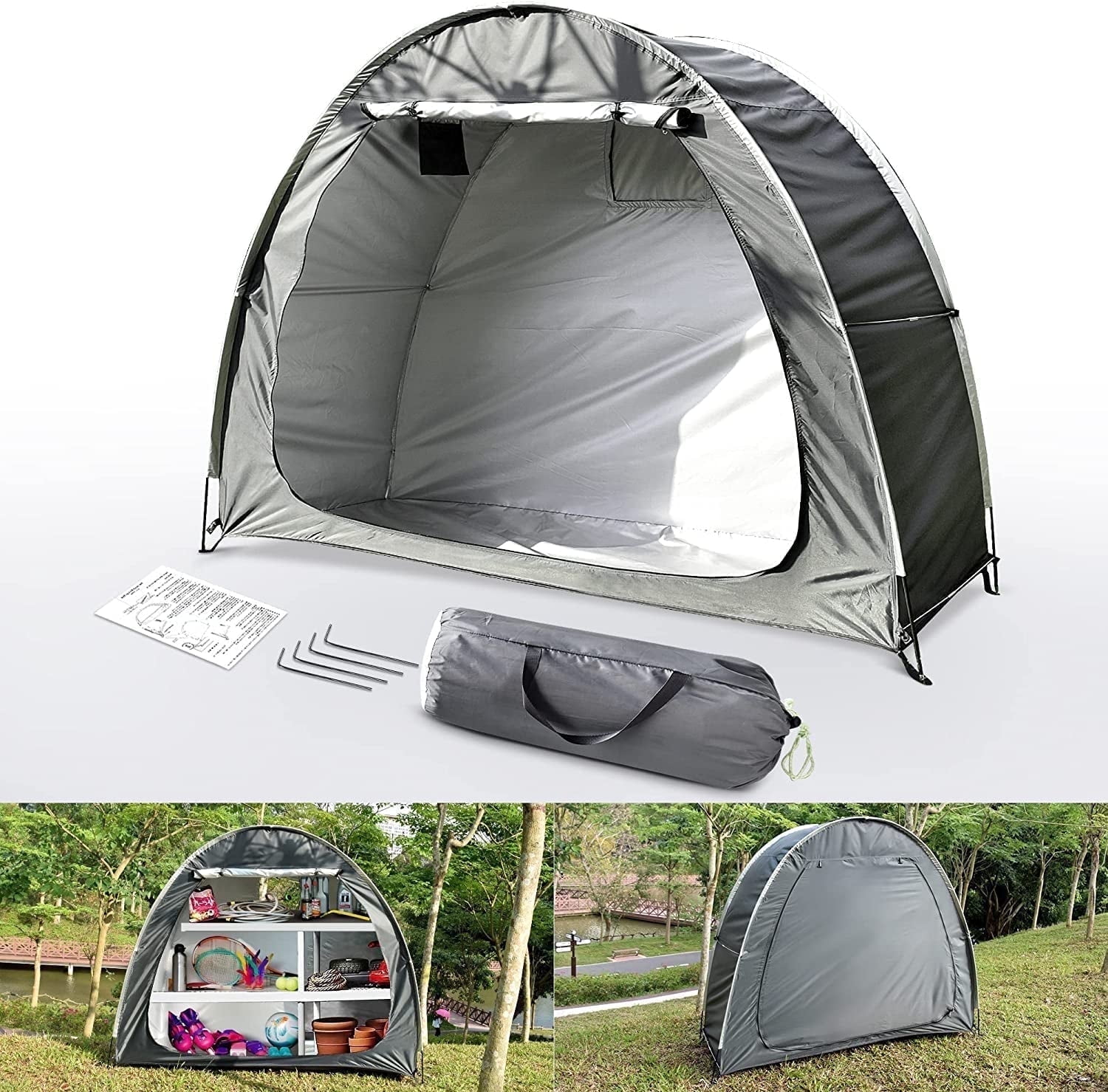 Bike Storage Tent, Outdoor Bicycle Cover Tent Outdoor Storage Shed Shelter with Portable Bag for 2-3 Bike Motorcycle Garden Tools