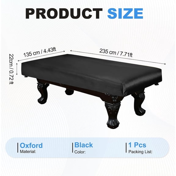 Waterproof Billiard Pool Table Cover with Storage Bag, Black Oxford Cloth Dustproof Windproof Protection for 7ft Indoor Outdoor Snooker Game Room