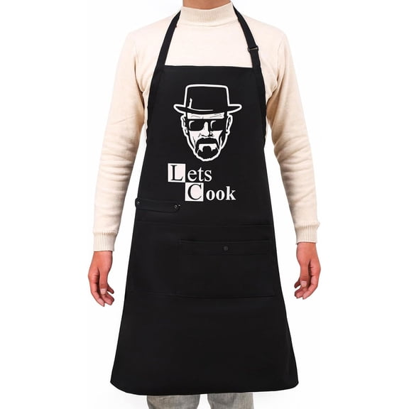 Waterproof Black Apron for Women and Men, Chef Cooking Kitchen Adjustable Funny Bib Aprons with 4 Pockets