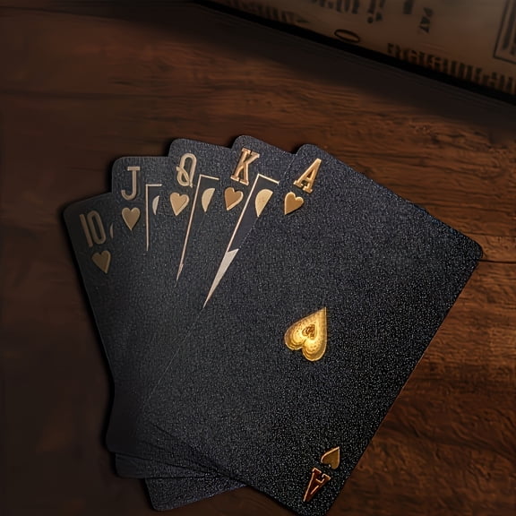 Waterproof Black Playing Cards with Golden Spade Design, Durable Plastic Poker Cards in Protective Box, Perfect for Parties, Halloween, Thanksgiving, Christmas Gifts, Poker Night Essential
