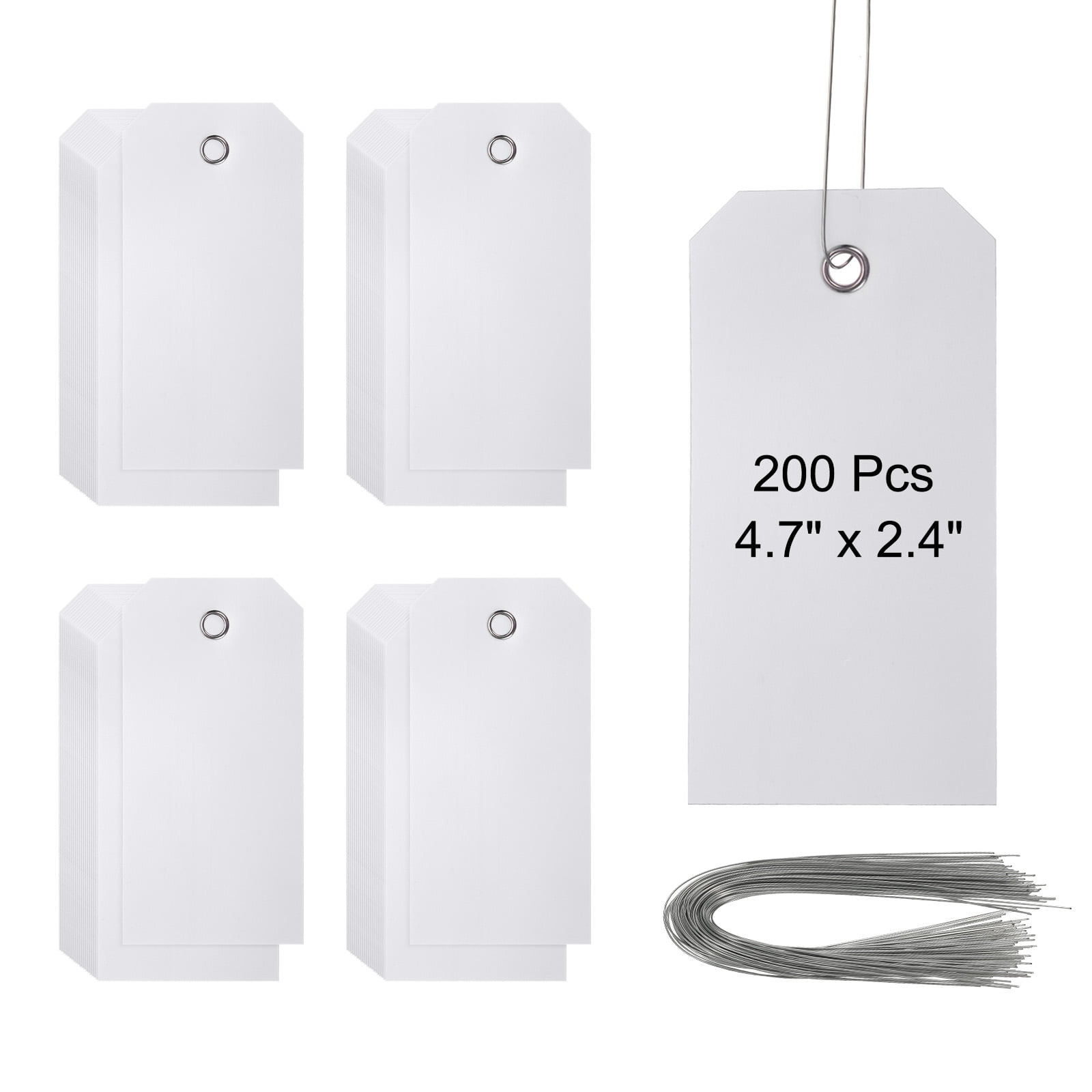 Waterproof Blank Plastic Shipping Tags with Wire 4 3/4" x 2 3/8" Hang Label Tags for Labeling Marking Auto Parts Luggage, White 200 Pieces