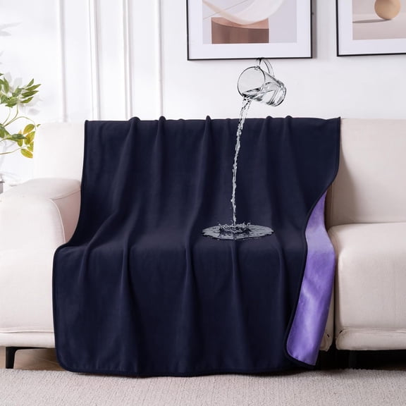 Waterproof Blanket for Bed Couch Sofa, Small Washable Reversible & Reusable Pet Dog Cat Throw Blanket, Leakproof Stain Resistant Sofa Cover, 40"x60", Dk Purple/Lt Purple