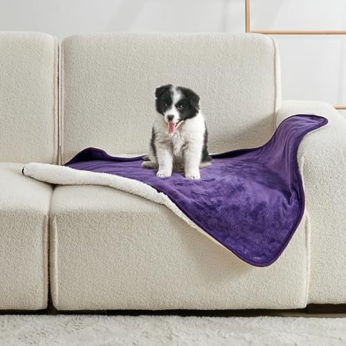 Waterproof Blanket for Bed Couch Sofa, Soft Liquid Pee Proof Pet Blanket for Dog Puppy Cat, Reversible Sherpa Fleece Furniture Protector (Dark Purple, 30x40 inches)