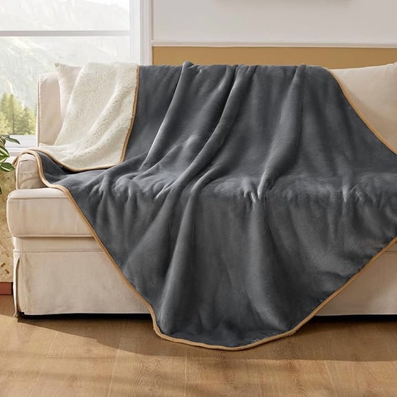 Waterproof Blanket for Bed Intimacy- Sherpa Fleece Waterproof Dog Blankets for Large Dogs, Pet Blankets for Bed/Couch, Soft Plush Reversible Furniture Protector, Queen Size, 90"x86", Grey