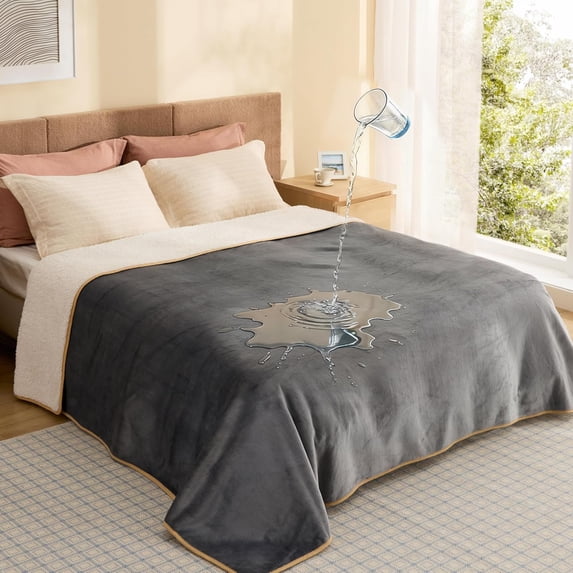 Waterproof Blanket for Bed Queen Size- Sherpa Fleece Waterproof Dog Blankets for Large Dogs, Pet Blankets for Bed/Couch, Soft Plush Reversible Furniture Protector, 90"x86", Grey