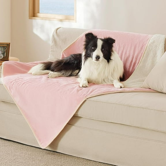 Waterproof Blanket for Bed - Sherpa Fleece Waterproof Dog Blankets for Large Dogs, Pet Blankets for Bed/Couch/Dog Crate, Soft Plush Reversible Furniture Protector, Queen Size, 90"x86", Pink