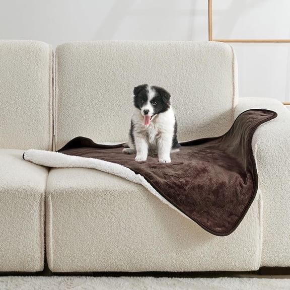 Waterproof Blanket For Bed Couch Sofa Soft Liquid Pee Proof Pet Dog Puppy Cat Reversible Sherpa Fleece Furniture Protector (brown 30x40 Inches)