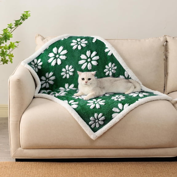 Waterproof Blanket For Dog Puppy Cat Cute 3d Textured Flower Bed Couch Sofa Soft Liquid Pee Proof Pet Furniture Protector 30"x40" Green