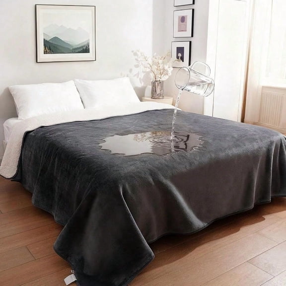 Waterproof Blanket for King Size Bed - 108x86 Soft Reversible Sherpa Fleece Flannel Dog Blankets for Large Dogs Pet Blanket for Bed Couch Soft Plush Furniture Protector Grey