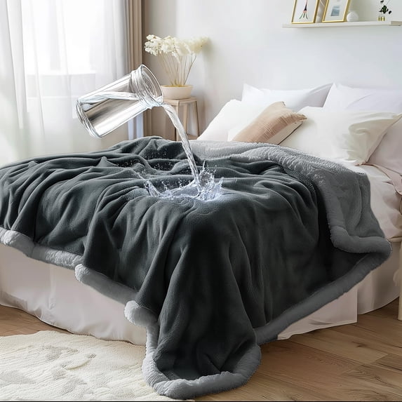 Waterproof Blanket Twin Size - Sherpa Fleece Reversible Throw Soft Warm Leak-proof Bed & Couch Protector For Kids Pets Everyday Spills (charcoal Grey/silver Grey 65x90