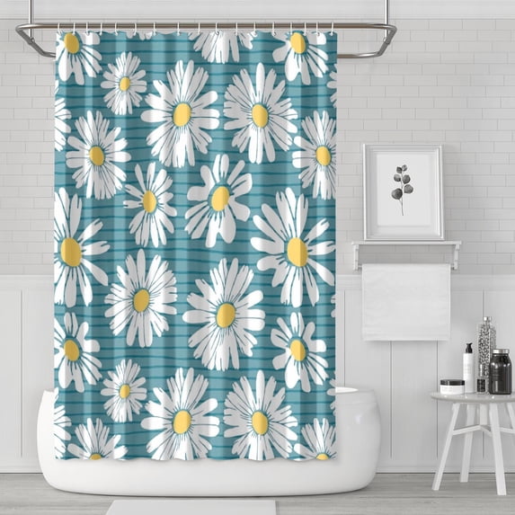 Waterproof Blue Daisy Shower Curtain 72x72 Inch Boho Style Polyester Unique Shower Curtain for Bathroom Hotel Home Decor with 12 Plastic Hooks