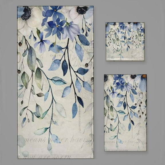 Waterproof Blue Flowers Bath Towel Sets For Bathroom Hand Towels Fingertip Towels 3 Piece Soft Absorbent For Bathroom Kitchen Hotel Beach