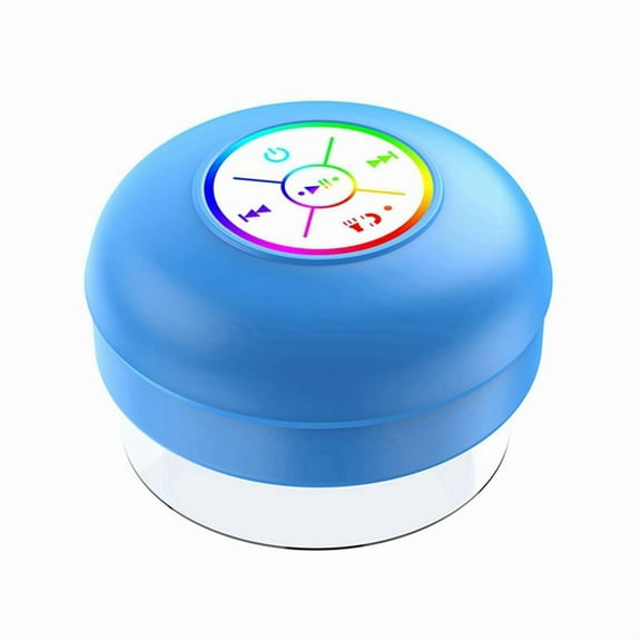 Waterproof Bluetooth Speaker LED Colorful Luminous Small Speaker Large Suction Cup for Bathroom & Outdoor Use Blue,1 x Bluetooth Speaker,Blue