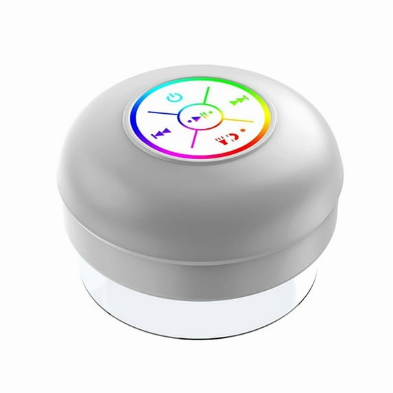 Waterproof Bluetooth Speaker LED Colorful Luminous Small Speaker Large Suction Cup for Bathroom & Outdoor Use Gray