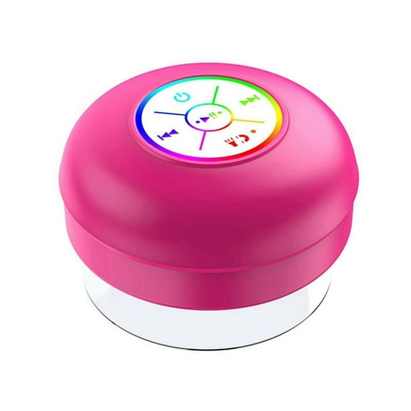Waterproof Bluetooth Speaker LED Colorful Small Speaker Large Suction Cup for Bathroom & Outdoor Use Rose Red