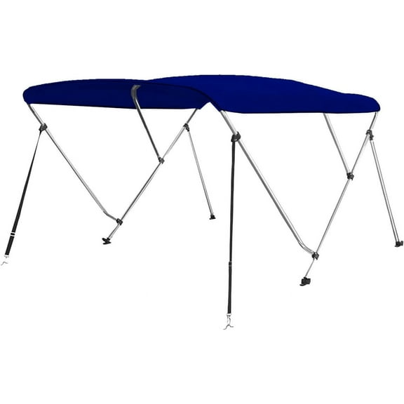 Waterproof Boat Bimini Top Cover - 73-78" W 3 Bow Bimini Top Sun Shade Boat Canopy - 1" Double Wall Aluminum Frame Tubes, 2 Front Straps, 2 Rear Support Poles, Storage Boot - SLBTW78B.5 Blue