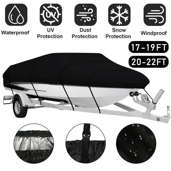Waterproof Boat Cover, 17-19ft 210D Oxford UV Resistant Canvas Boat Cover Fit Tri-Hull, Runabout, Fishing Boat, V-Hull, 17-19ft