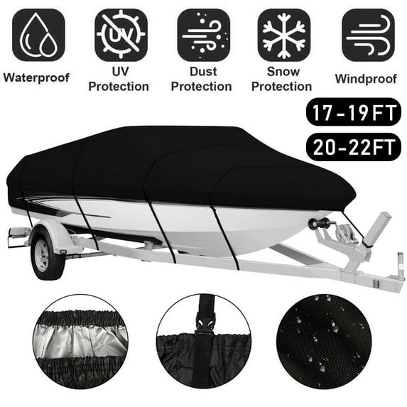 Waterproof Boat Cover, 17-19ft 210D Oxford UV Resistant Canvas Boat Cover Fit Tri-Hull, Runabout, Fishing Boat, V-Hull, 17-19ft