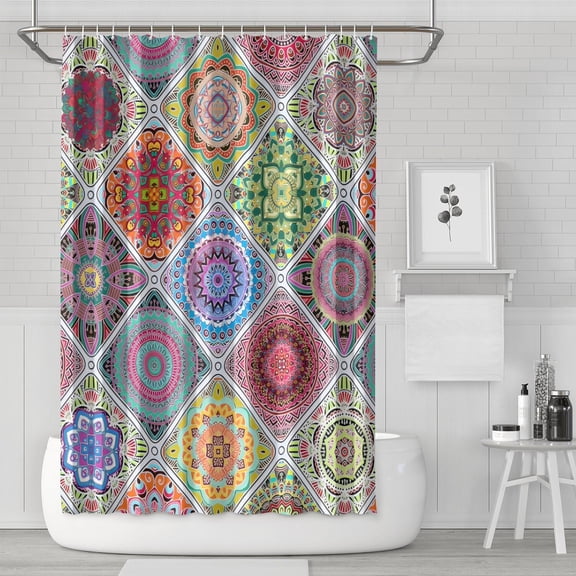 Waterproof Bohemian Shower Curtain 72x72 Inch Boho Style Polyester Unique Shower Curtain for Bathroom Hotel Home Decor with 12 Plastic Hooks