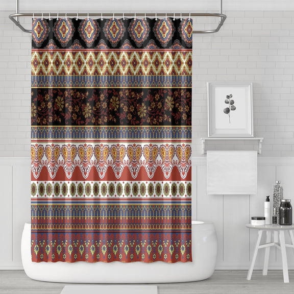 Waterproof Bohemian Shower Curtain 72x72 Inch Boho Style Polyester Unique Shower Curtain for Bathroom Hotel Home Decor with 12 Plastic Hooks