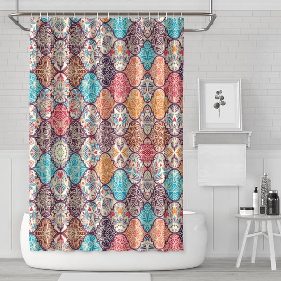 Waterproof Bohemian Shower Curtain 72x72 Inch Boho Style Polyester Unique Shower Curtain for Bathroom Hotel Home Decor with 12 Plastic Hooks