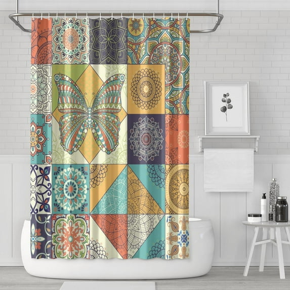 Waterproof Bohemian Shower Curtain 72x72 Inch Boho Style Polyester Unique Shower Curtain for Bathroom Hotel Home Decor with 12 Plastic Hooks