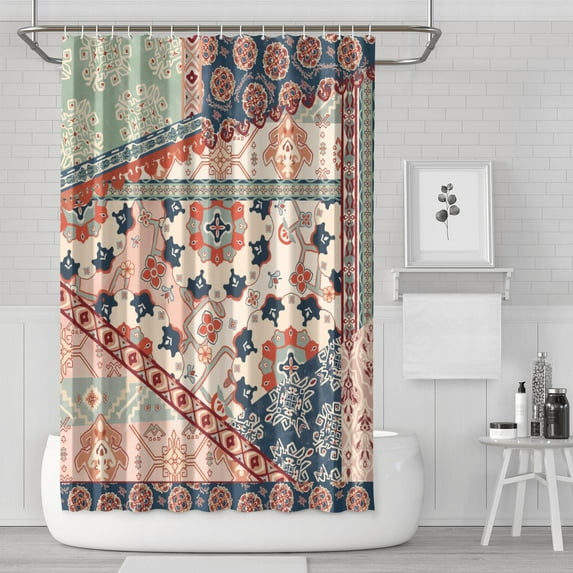 Waterproof Boho Patchwork Vintage Shower Curtain 72x72 Inch Bohemian Style Stitching Colorful Floral Retro Shower Curtains for Bathroom Hotel Home Decor with 12 Hooks