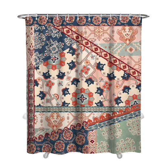 Waterproof Boho Pieced Patchwork Shower Curtain 72x84 Inch Bohemian Style Polyester Unique Shower Curtain for Bathroom Hotel Home Decor with 12 Plastic Hooks