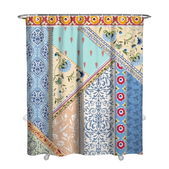Waterproof Boho Pieced Patchwork Shower Curtain 72x84 Inch Bohemian Style Polyester Unique Shower Curtain for Bathroom Hotel Home Decor with 12 Plastic Hooks