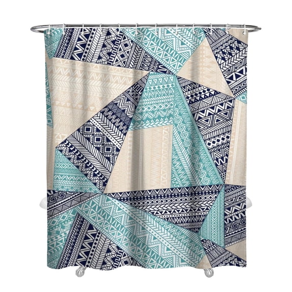 Waterproof Boho Pieced Patchwork Shower Curtain 72x84 Inch Bohemian Style Polyester Unique Shower Curtain for Bathroom Hotel Home Decor with 12 Plastic Hooks