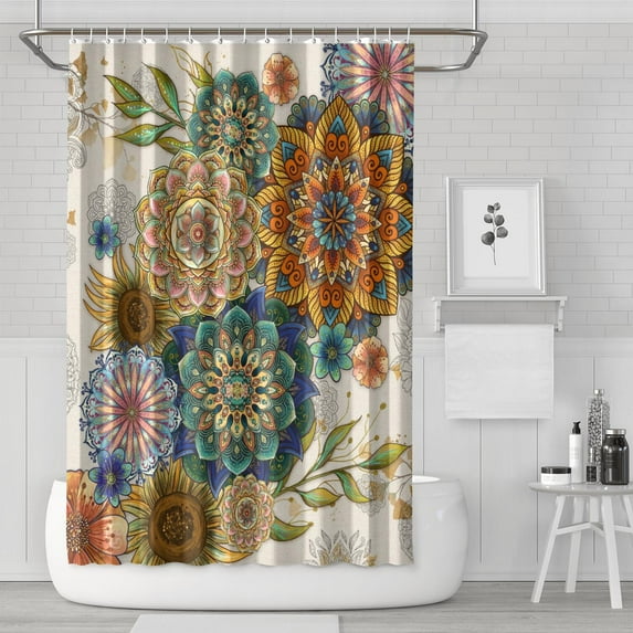 Waterproof Boho Style Shower Curtain 72x72 Inch Bohemian Colorful Floral Shower Curtains for Bathroom Hotel Home Decor with 12 Hooks