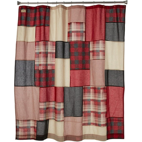 Waterproof Boho Style Shower Curtain,Plaid Lodge/Pieced Patchwork Cabin Shower Curtains for Bathroom, 72 X 72, Red
