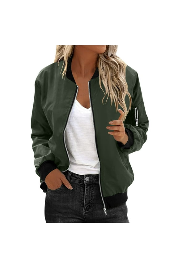 Waterproof Bomber Jacket Women - Lightweight Windbreaker Zip Up Outerwear Casual Long Sleeve Pockets All-Weather Streetwear Minimalist Comfort
