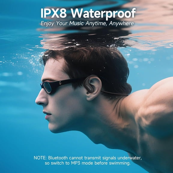 Waterproof Bone Conduction Earbuds IPX8 Swimming Headphones with 8GB Storage Bluetooth 5.4 Wireless Sport Earphones for Underwater Running Fitness