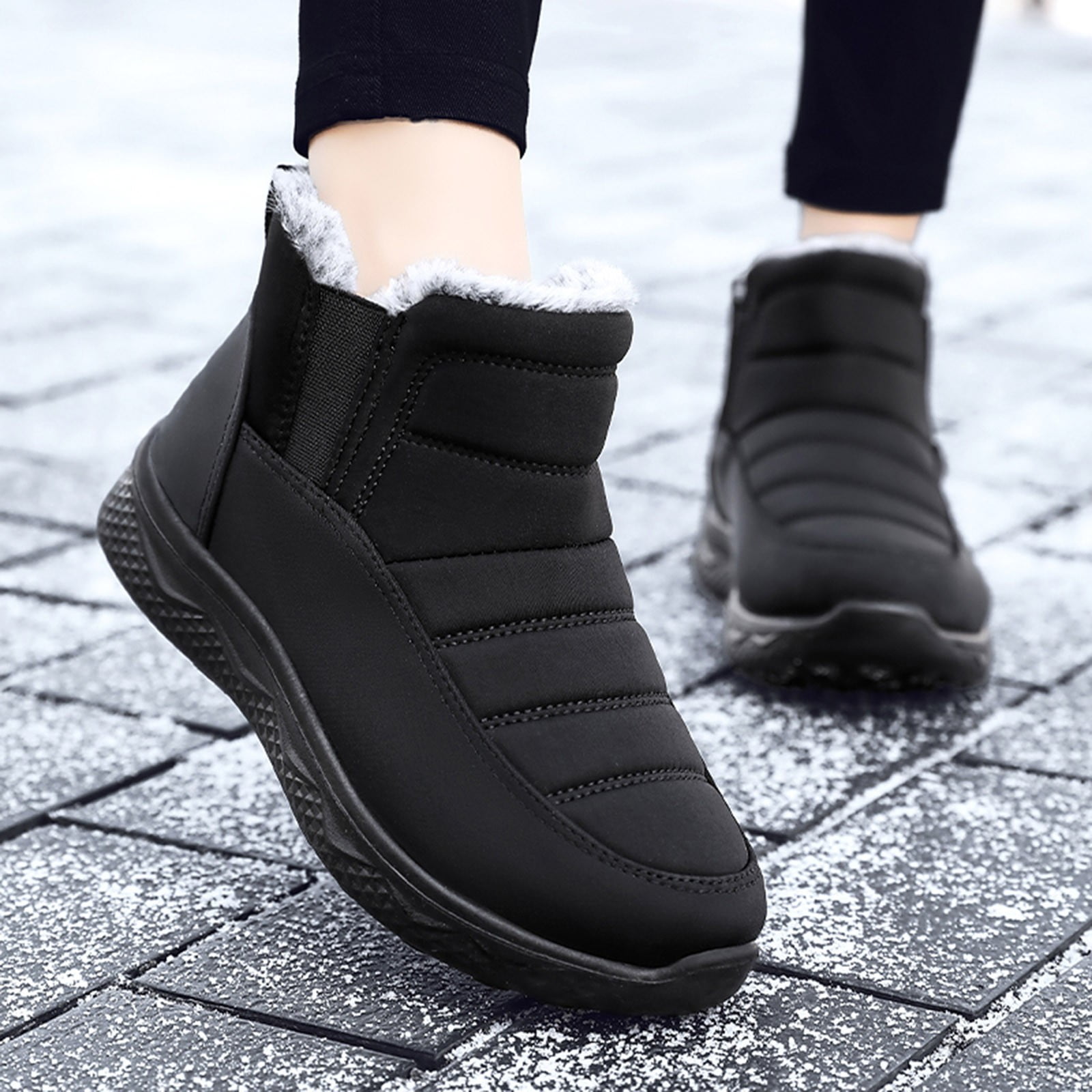 Waterproof Boots Fashion Winter Snow Boots For Women Flat Soft Non Waterproof Upper High Top Plush Warm Comfortable Solid Color Walmart