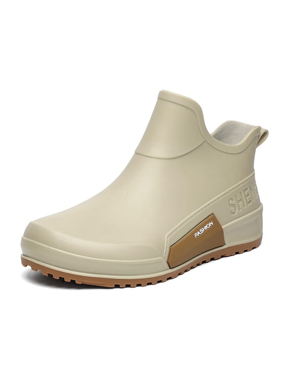 Waterproof Boots for Women, Rain Boots for Women Men Walking Water Shoes,Water Resistant Ankle Rubber Boots Non-Slip Soles Mid Calf Booties Outdoor Slip On Rubber Chelsea Shoes for Fishing, Beige 7
